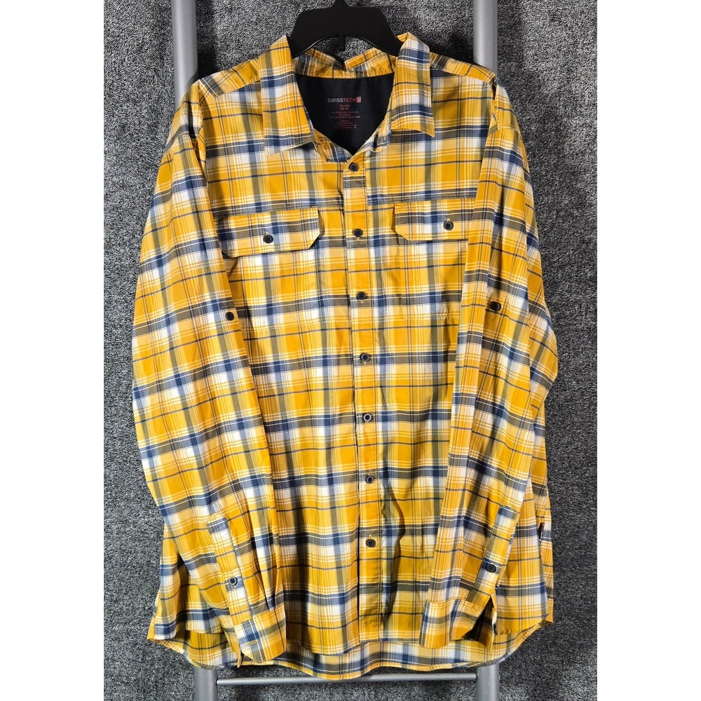Swiss Tech Mens 2XL Yellow Plaid Long Sleeve Button Down Shirt SM28Y078B